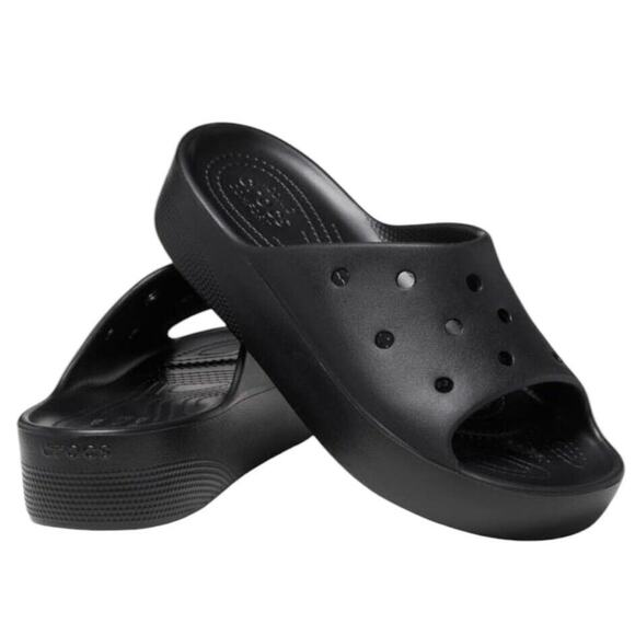 Crocs NWT Women's Platform Slide Slip On Sandals BLACK Size 9 COMFORT SUPPORT - Picture 1 of 4
